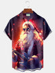 Alohadaddy Christmas Men's Santa Music Print Chest Pocket Stretch Hawaiian Shirt