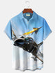 Alohadaddy Vintage Fighter Planes Aircrafts Warbirds Print Men's Chest Pocket Stretch Hawaiian Shirt Tactical Pilot Fight Or Flight Warbirds
