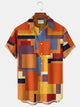 Alohadaddy Vintage Geometric Print Men's Chest Pocket Stretch Hawaiian Shirt