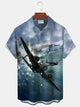 Alohadaddy Vintage Fighter Planes Aircrafts Warbirds Print Men's Chest Pocket Stretch Hawaiian Shirt Tactical Pilot Fight Or Flight Warbirds