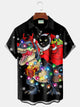 Alohadaddy Christmas Men's Christmas Cat Dinosaur Print Chest Pocket Stretch Hawaiian Shirt