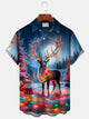 Camisa de manga corta con bolsillo abotonado y estampado navideño de ciervos y farolillos para hombre de Alohadaddy