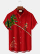 Alohadaddy Christmas Men's Big Feet Lantern Christmas Tree Print Chest Pocket Stretch Hawaiian Shirt
