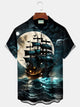 Camisa hawaiana elástica con bolsillo en el pecho y estampado de barco náutico vintage para hombre de Alohadaddy