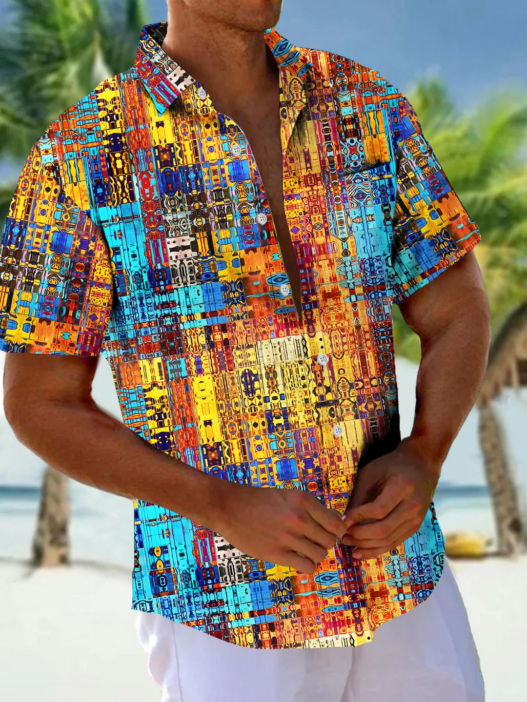 Alohadaddy Vintage Geometric Texture Print Men&
