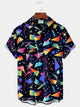 Alohadaddy Vintage 80s Gradient Geometric Print Men's Chest Pocket Stretch Hawaiian Shirt