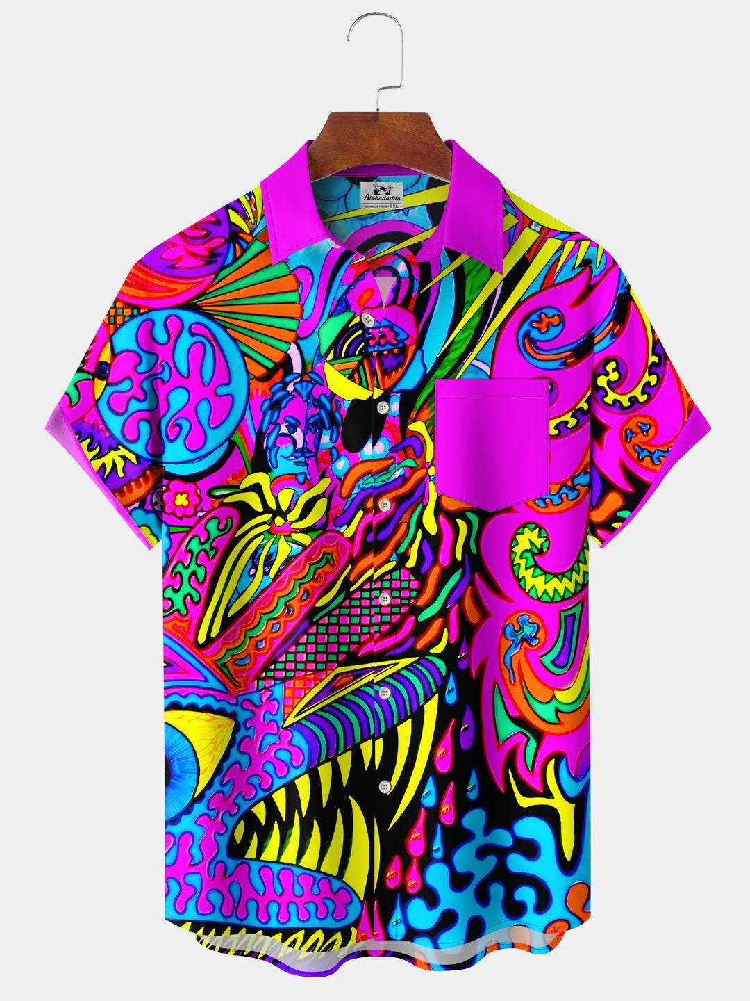 Alohadaddy Vintage Abstract Art Texture Print Chest Pocket Shirt Plus Size Men&
