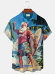 Alohadaddy Christmas Men's Seaside Santa Print Chest Pocket Stretch Hawaiian Shirt