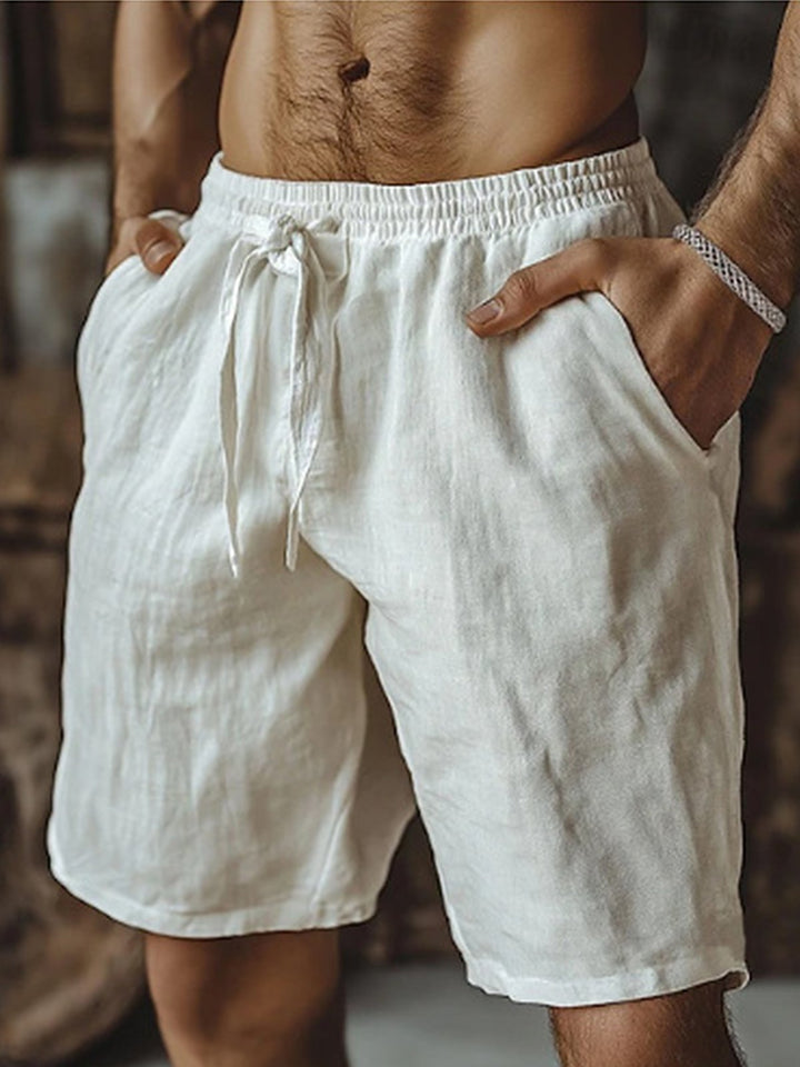 Alohadaddy® Solid Basic Cotton Linen Drawstring Beach Shorts