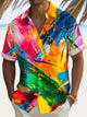 Alohadaddy® Vintage Abstract Art Print Men's Button Pocket Hawaiian Short Sleeve Shirt Big Tall