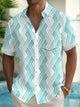 Alohadaddy® Vintage Line Geometry Print Men's Button Pocket Hawaiian Short Sleeve Shirt Big Tall