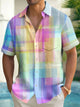 Alohadaddy® Vintage Geometry Art Print Men's Button Pocket Hawaiian Short Sleeve Shirt Big Tall