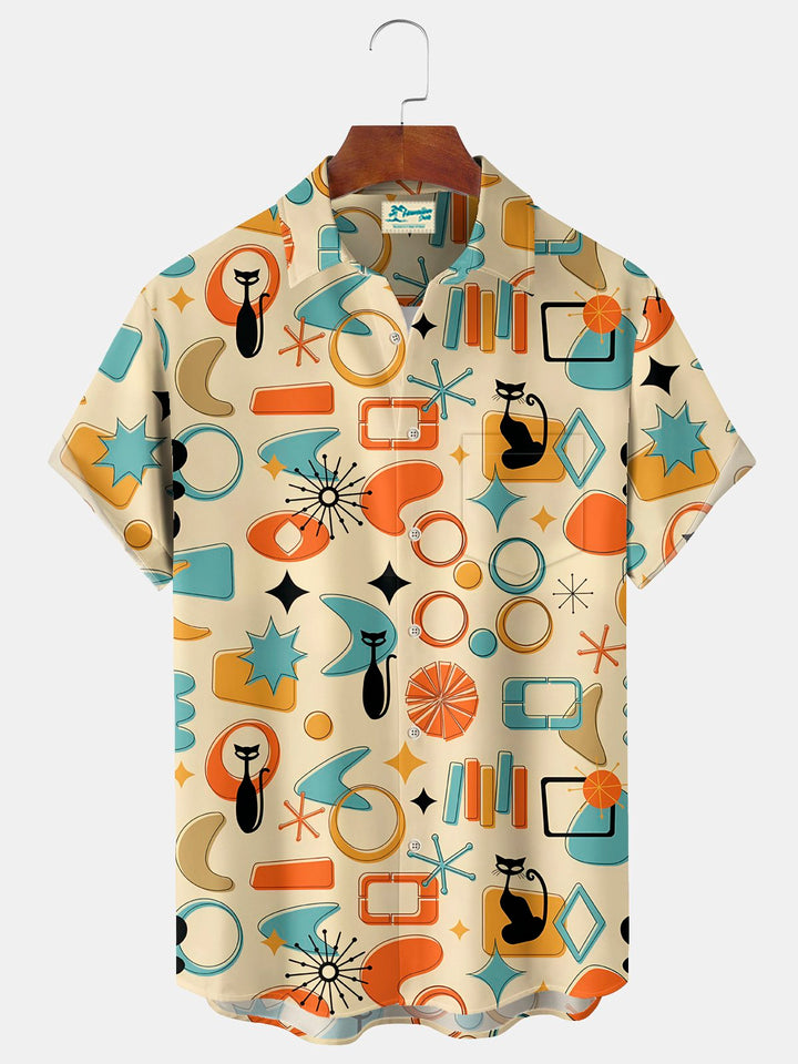 Alohadaddy® Vintage Medieval Atomic Cat Geometry Starburst Print Men&