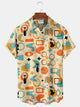 Alohadaddy® Vintage Medieval Atomic Cat Geometry Starburst Print Men's Casual Stylish Button Pocket Hawaiian Summer Shirts Short Sleeve Shirt Big Tall