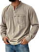 Alohadaddy® Basic Men's Casual Fashion Elastic Button Open Collar Long Sleeve Pocket T-Shirt Big Tall