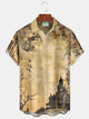 Alohadaddy® Halloween Castle Print Casual Stylish Hawaiian Shirt Summer Shirts Pocket Short Sleeve Shirt Big Tall