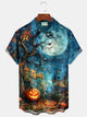 Alohadaddy® Halloween Pumpkin Print Casual Stylish Hawaiian Shirt Summer Shirts Pocket Short Sleeve Shirt Big Tall