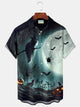 Alohadaddy® Halloween Cat Print Casual Stylish Hawaiian Shirt Summer Shirts Pocket Short Sleeve Shirt Big Tall