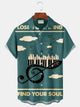 Alohadaddy® Vintage Music Print Men's Casual Stylish Button Pocket Hawaiian Summer Shirts Short Sleeve Shirt Big Tall