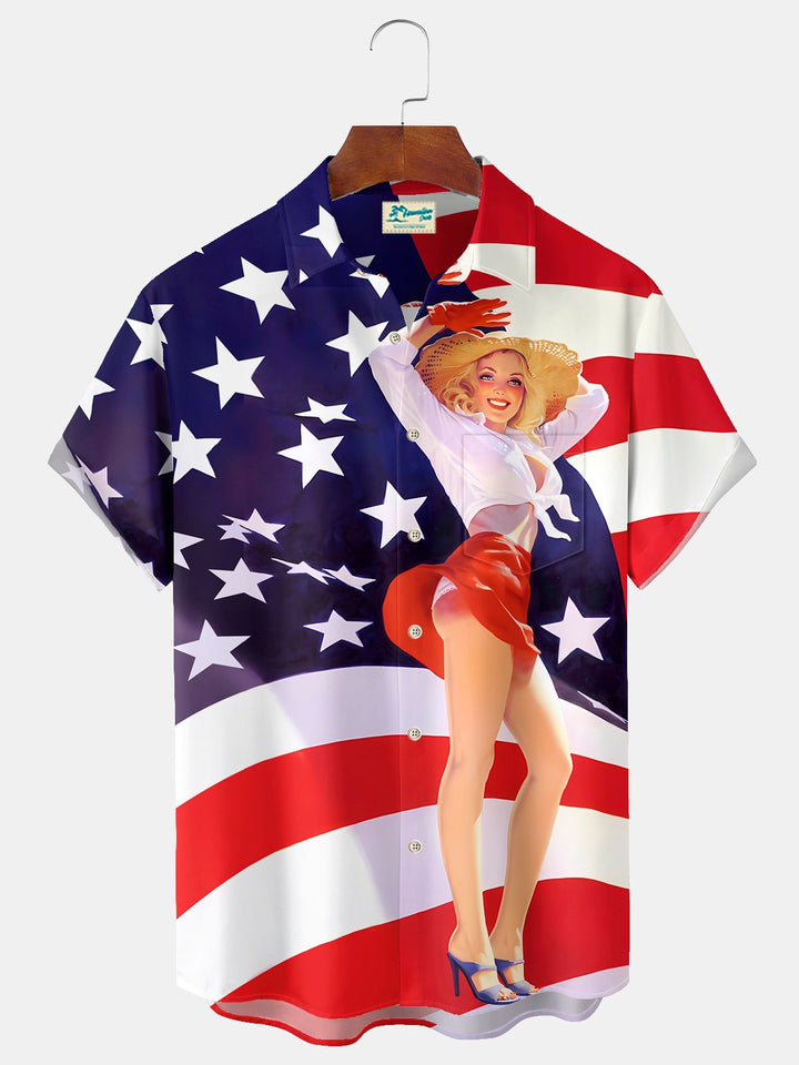 Alohadaddy® Vintage Flag Girl Print Men&