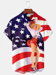 Alohadaddy® Vintage Flag Girl Print Men's Casual Stylish Button Pocket Hawaiian Summer Shirts Short Sleeve Shirt Big Tall