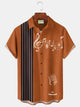 Alohadaddy® Vintage Bowling Music Print Men's Casual Stylish Button Pocket Hawaiian Summer Shirts Short Sleeve Shirt Big Tall