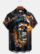 Alohadaddy® Vintage Skeleton Print Men's Casual Stylish Button Pocket Hawaiian Summer Shirts Short Sleeve Shirt Big Tall