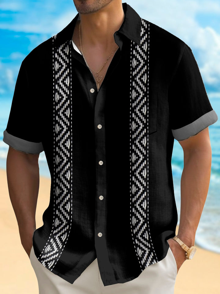 Alohadaddy® Vintage Bowling Guayabera Stripe Print Men&