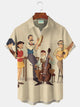 Alohadaddy® Vintage Music Cartoon Print Men's Casual Stylish Button Pocket Hawaiian Summer Shirts Short Sleeve Shirt Big Tall