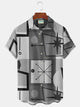 Alohadaddy® Vintage Medieval Atomic Geometry Print Men's Casual Stylish Button Pocket Hawaiian Summer Shirts Short Sleeve Shirt Big Tall