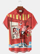 Alohadaddy® Vintage Medieval Atomic Cartoon Print Men's Casual Stylish Button Pocket Hawaiian Summer Shirts Short Sleeve Shirt Big Tall