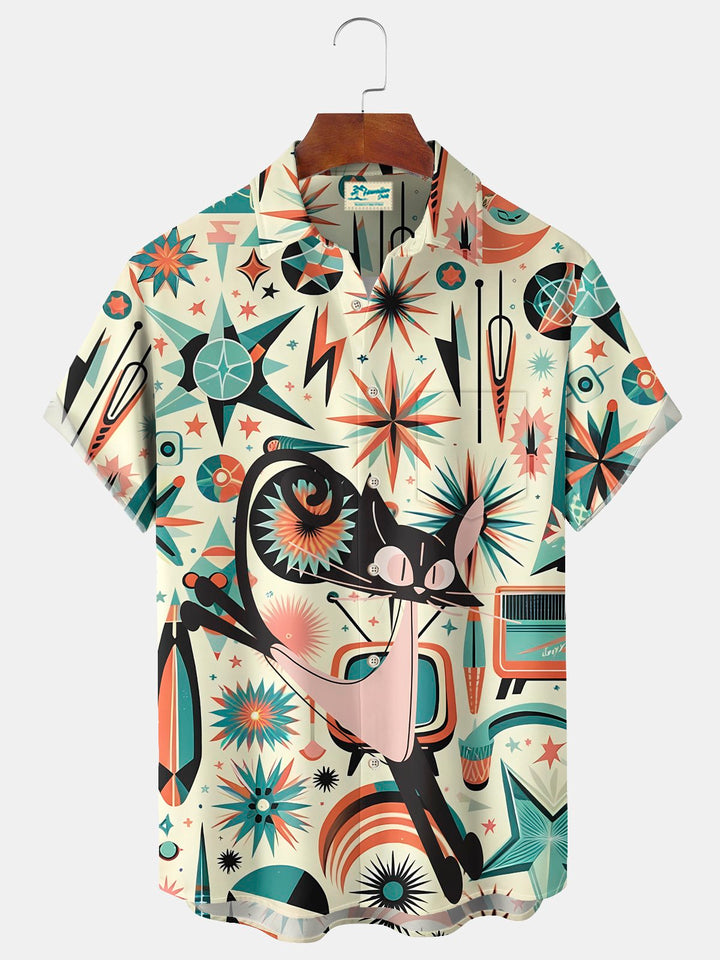 Alohadaddy® Vintage Medieval Atomic Cat Print Men&