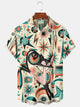 Alohadaddy® Vintage Medieval Atomic Cat Print Men's Casual Stylish Button Pocket Hawaiian Summer Shirts Short Sleeve Shirt Big Tall