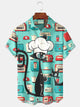 Alohadaddy® Vintage Medieval Atomic Cat Print Men's Casual Stylish Button Pocket Hawaiian Summer Shirts Short Sleeve Shirt Big Tall