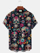Alohadaddy® Vintage Skull Art Print Men's Casual Stylish Button Pocket Hawaiian Summer Shirts Short Sleeve Shirt Big Tall