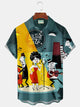 Alohadaddy® Vintage Medieval Atomic Music Cartoon Print Men's Casual Stylish Button Pocket Hawaiian Summer Shirts Short Sleeve Shirt Big Tall