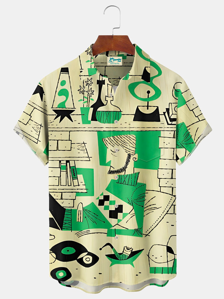 Alohadaddy® Vintage Medieval Atomic Music Cartoon Print Men&
