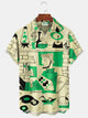 Alohadaddy® Vintage Medieval Atomic Music Cartoon Print Men's Casual Stylish Button Pocket Hawaiian Summer Shirts Short Sleeve Shirt Big Tall