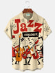 Alohadaddy® Vintage Medieval Atomic Music Cartoon Print Men's Casual Stylish Button Pocket Hawaiian Summer Shirts Short Sleeve Shirt Big Tall