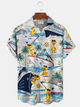 Alohadaddy® Men's Vintage Yellow Ducks Cruise Ships Modern Pop ArtPrint Retro Short Sleeve Shirt Big & Tall