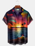 Alohadaddy® Men's Tropic Gradient Art Sunset Palm Tree Print Retro Short-Sleeve Shirt Big & Tall