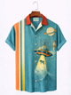 Alohadaddy® Men's Vintage Bowling Stripes Geometric Art Atomic Art Funny UFO Aliens Space Parrot Vertical Panel Forgiving Fit Camp Collar Print Retro Short-Sleeve Shirt Big & Tall