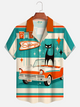 Alohadaddy® Men's Vintage Bowling Medieval Geometric Atoms Art Black Cat Car Stripes Relaxed Fit Camp Collar Vertical Panel Print Retro Short-Sleeve Shirt Big & Tall