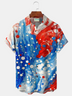 Alohadaddy® Men's Holiday Abstract Art Red Blue Flag Distorted Gradient Gold Foil Print Retro Short-Sleeve Shirt Big & Tall