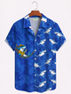 Alohadaddy® Men's Vintage Sunset Shark Cocktail Gradient Art Forgiving Fit Camp Collar Print Retro Short-Sleeve Shirt Big & Tall