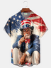 Alohadaddy® Men's Holiday USA Flag Stripes I Want You  Artistic Brushstroke Print Retro Short-Sleeve Shirt Big & Tall
