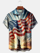 Alohadaddy® Men's Holiday Patriotic 250th Anniversary Liberty Bell Flag Eagle Fireworks Gradient Art Print Retro Short-Sleeve Shirt Big & Tall