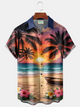 Alohadaddy® Men's Tropic Gradient Art Sailing Boat Sunset Palm Tree Print Retro Short-Sleeve Shirt Big & Tall