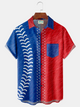 Alohadaddy® Men's Holiday Patriotic 250th Anniversary USA Flag Baseball Stitching Faux Leather Texture Print Retro Short-Sleeve Shirt Big & Tall