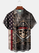 Alohadaddy® Men's Vintage Patriotic Pirate Skull Retro Print American Flag Shirt Button Down Short-Sleeve Big & Tall